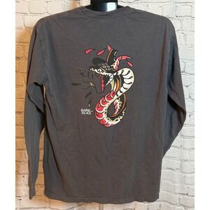 Dark Seas Mens Snake Graphic Long Sleeve T-Shirt Gray Medium Tattoo Art Tee